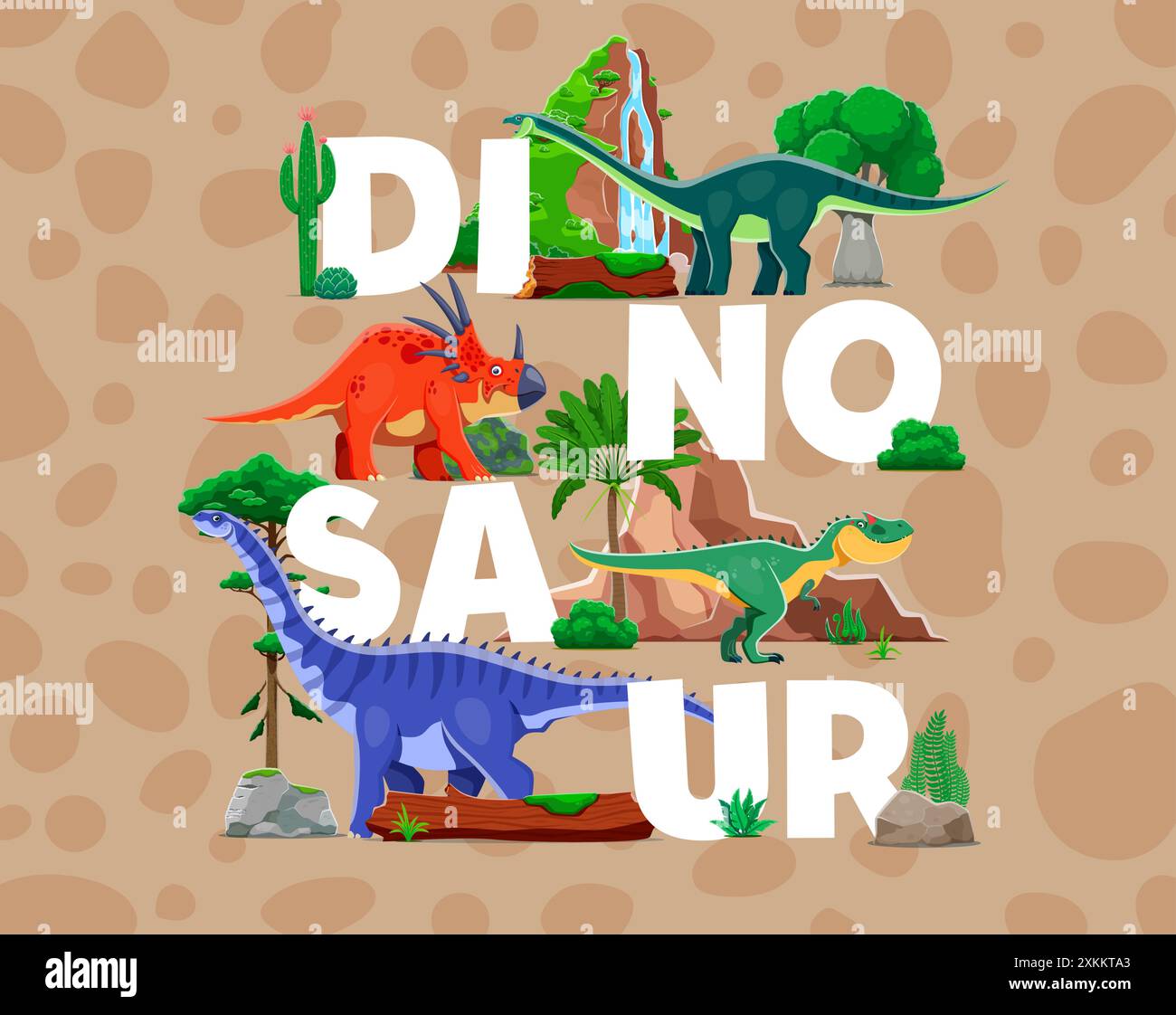 Lustige prähistorische Dinosaurier und Dino-Charaktere im Jurassic Park oder im Dschungel-Wald, Comic-Vektor. Prähistorische Dinosaurierechsen von Amygalodon, Hypselo Stock Vektor