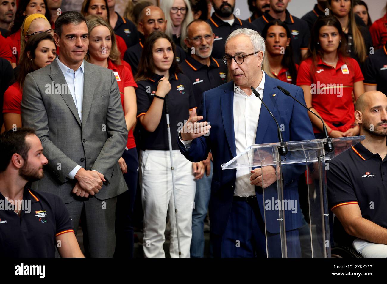 Madrid Spanien; 07.23.2024.- Alejandro Blanco, reelegido Presidente del Comité Olímpico Español. Pedro Sanchez, Präsident Spaniens, empfängt Athleten, die das Land bei den Olympischen und Paralympischen Spielen in Paris im Regierungssitz La Moncloa vertreten werden. Foto: Juan Carlos Rojas Stockfoto