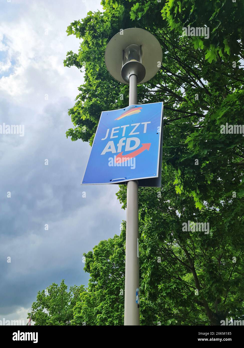 05.05.2024, Deutschland, Brandenburg, Zeuthen - AfD-Wahlplakat für die Europawahl 2024 hängt hoch an einem Laternenpfahl. 00A240505D002CAROEX.JPG [MODUS Stockfoto