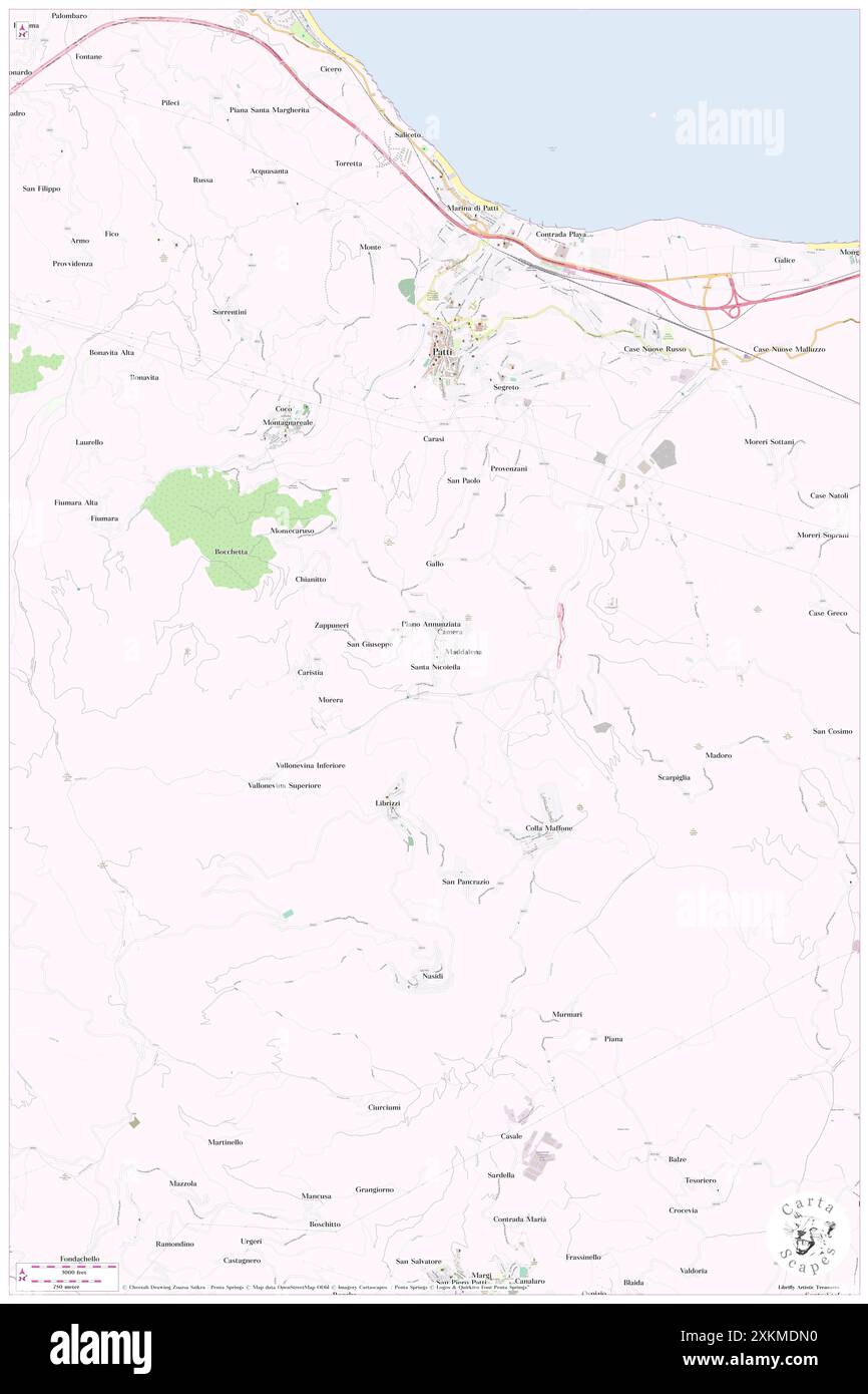 San Nicolella, Messina, IT, Italien, Sizilien, n 38 6' 39''', N 14 57' 49''', Karte, Cartascapes Map, veröffentlicht 2024. Erkunden Sie Cartascapes, eine Karte, die die vielfältigen Landschaften, Kulturen und Ökosysteme der Erde enthüllt. Reisen Sie durch Zeit und Raum und entdecken Sie die Verflechtungen der Vergangenheit, Gegenwart und Zukunft unseres Planeten. Stockfoto