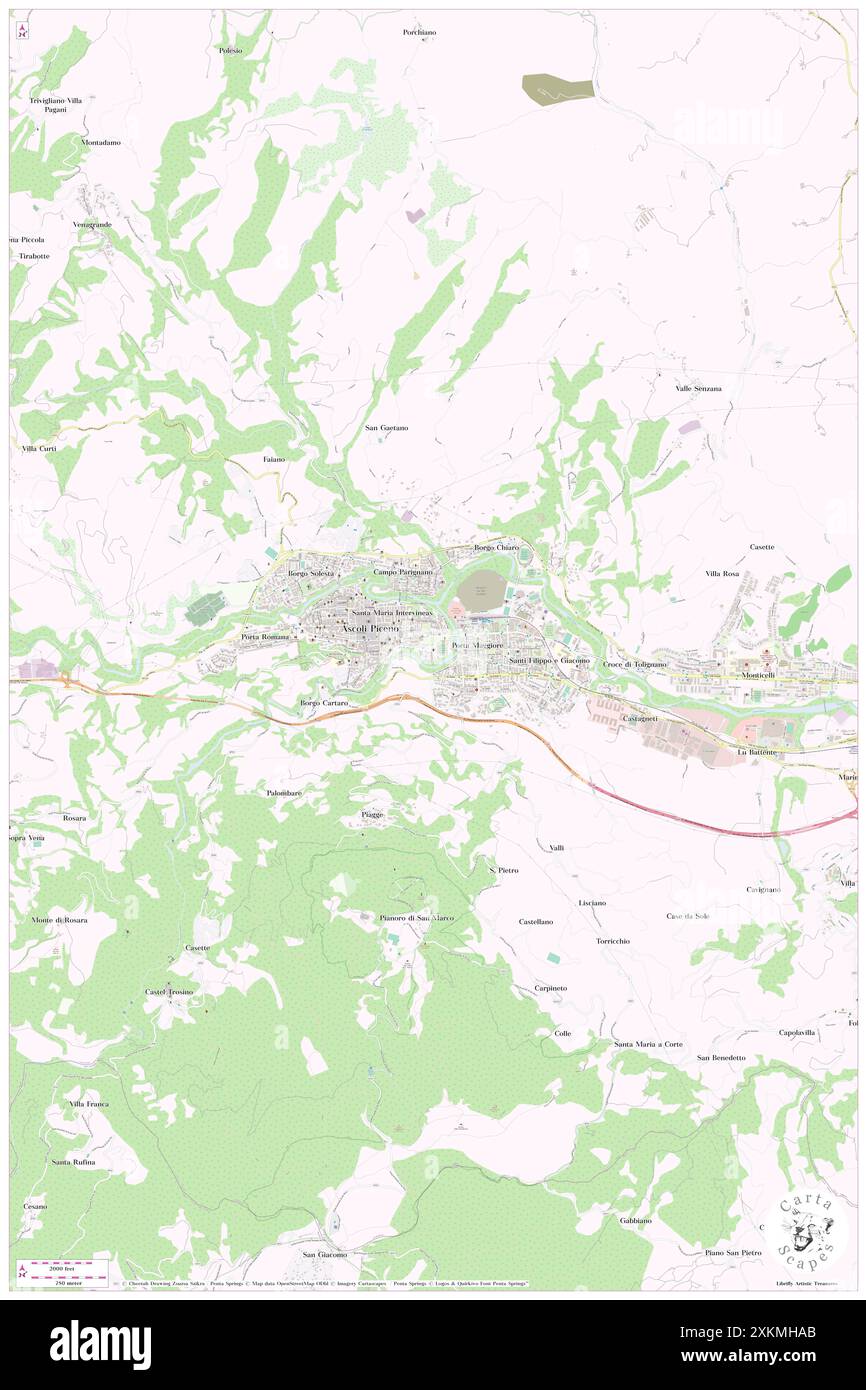 Chiesa di San Vittore, Provincia di Ascoli Piceno, IT, Italien, die Marken, N 42 51' 9'', N 13 34' 59'', Karte, Karte von Cartascapes Map, veröffentlicht 2024. Erkunden Sie Cartascapes, eine Karte, die die vielfältigen Landschaften, Kulturen und Ökosysteme der Erde enthüllt. Reisen Sie durch Zeit und Raum und entdecken Sie die Verflechtungen der Vergangenheit, Gegenwart und Zukunft unseres Planeten. Stockfoto