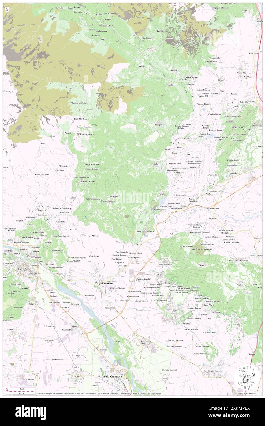 Castellamonte, Turin, IT, Italien, Piemont, n 45 22' 55''', N 7 42' 43''', Karte, Cartascapes Map, veröffentlicht 2024. Erkunden Sie Cartascapes, eine Karte, die die vielfältigen Landschaften, Kulturen und Ökosysteme der Erde enthüllt. Reisen Sie durch Zeit und Raum und entdecken Sie die Verflechtungen der Vergangenheit, Gegenwart und Zukunft unseres Planeten. Stockfoto