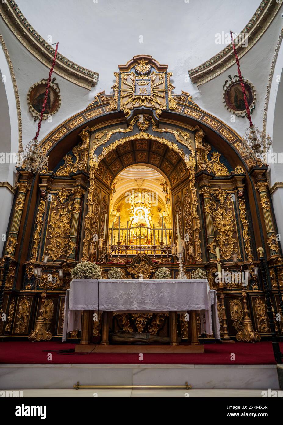 Altar der Virgen de los Remedios im Heiligtum von Fregenal de la Sierra, Badajoz Stockfoto