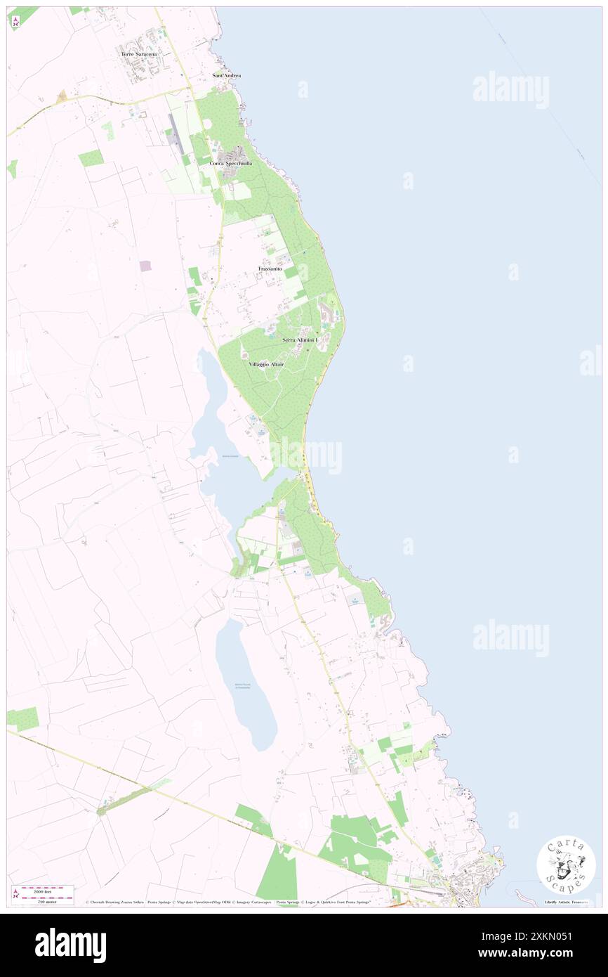 Alimini, Provincia di Lecce, IT, Italien, Apulien, n 40 12' 21'', N 18 27' 28'', Karte, Cartascapes Map, veröffentlicht 2024. Erkunden Sie Cartascapes, eine Karte, die die vielfältigen Landschaften, Kulturen und Ökosysteme der Erde enthüllt. Reisen Sie durch Zeit und Raum und entdecken Sie die Verflechtungen der Vergangenheit, Gegenwart und Zukunft unseres Planeten. Stockfoto