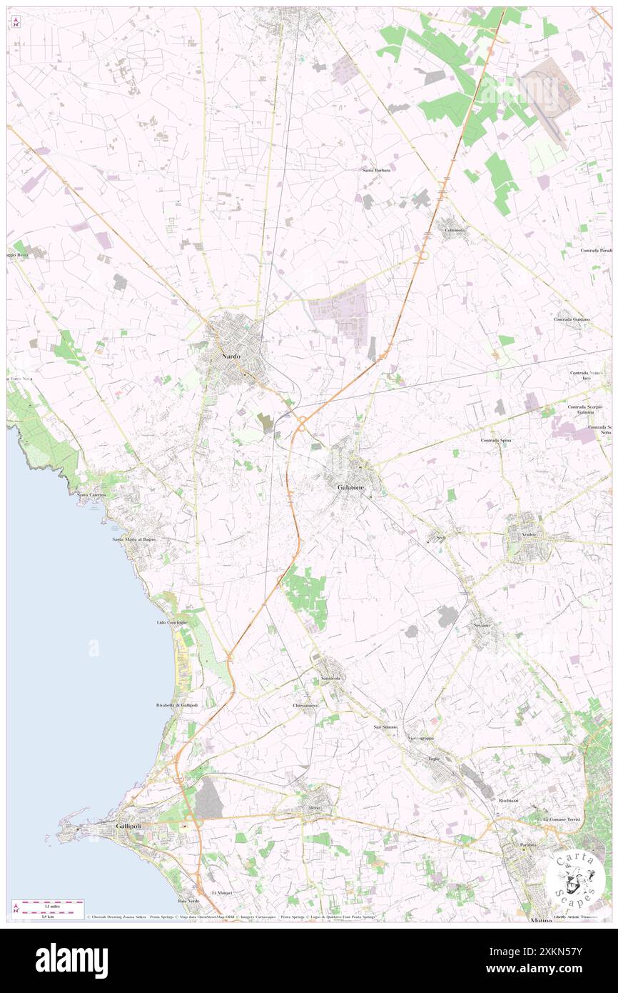 Galatone, Provincia di Lecce, IT, Italien, Apulien, n 40 8' 48'', N 18 4' 9'', Karte, Cartascapes Map, veröffentlicht 2024. Erkunden Sie Cartascapes, eine Karte, die die vielfältigen Landschaften, Kulturen und Ökosysteme der Erde enthüllt. Reisen Sie durch Zeit und Raum und entdecken Sie die Verflechtungen der Vergangenheit, Gegenwart und Zukunft unseres Planeten. Stockfoto