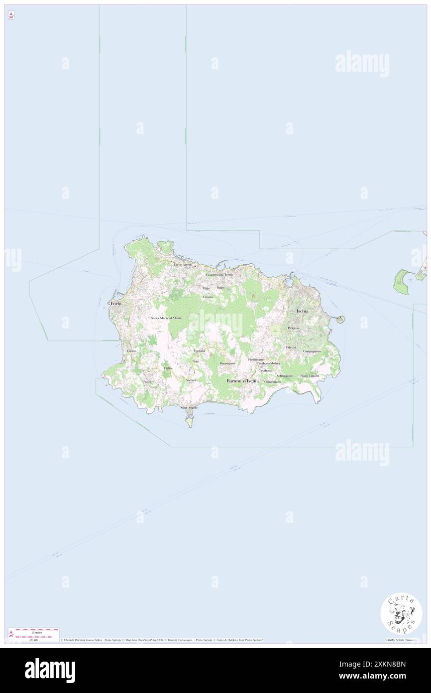 Isola d'Ischia, Neapel, IT, Italien, Kampanien, n 40 43' 46''', N 13 54' 20'', Karte, Cartascapes Map, veröffentlicht 2024. Erkunden Sie Cartascapes, eine Karte, die die vielfältigen Landschaften, Kulturen und Ökosysteme der Erde enthüllt. Reisen Sie durch Zeit und Raum und entdecken Sie die Verflechtungen der Vergangenheit, Gegenwart und Zukunft unseres Planeten. Stockfoto