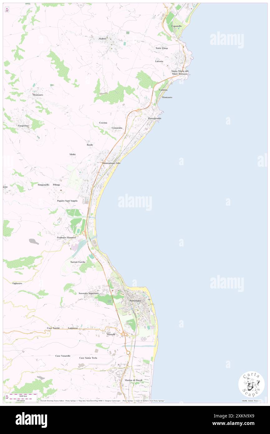 Fiume Soverato, IT, Italien, N 38 43' 0''', N 16 33' 0''', Karte, Cartascapes Map, veröffentlicht 2024. Erkunden Sie Cartascapes, eine Karte, die die vielfältigen Landschaften, Kulturen und Ökosysteme der Erde enthüllt. Reisen Sie durch Zeit und Raum und entdecken Sie die Verflechtungen der Vergangenheit, Gegenwart und Zukunft unseres Planeten. Stockfoto