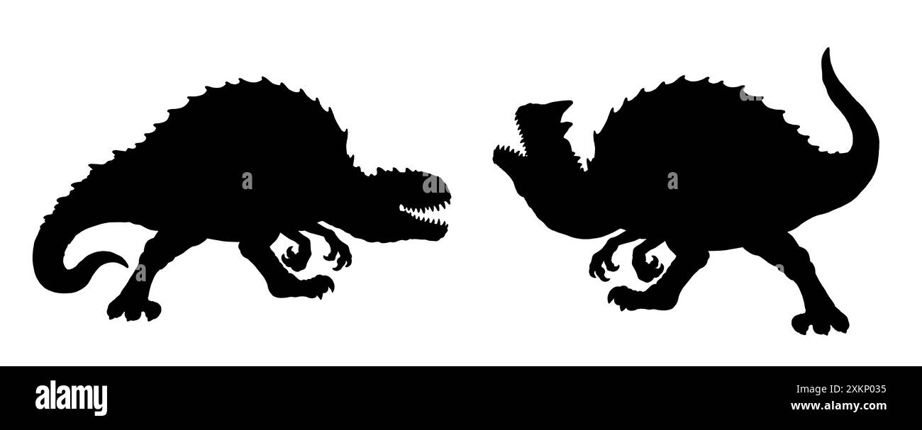 Bekämpfung räuberischer Dinosaurier. Dinosaurierschablone zum Ausschneiden. Stockfoto