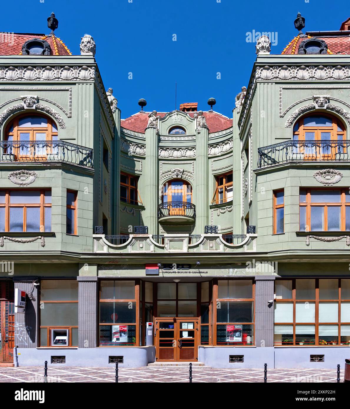 Historisches Gebäude im Jugendstilstil, errichtet im Jahre 1912 für den Kaufmann Albert Spitz (Splitz-Palast) in Brasov (Kronstadt) in Transsylvanien, Stockfoto