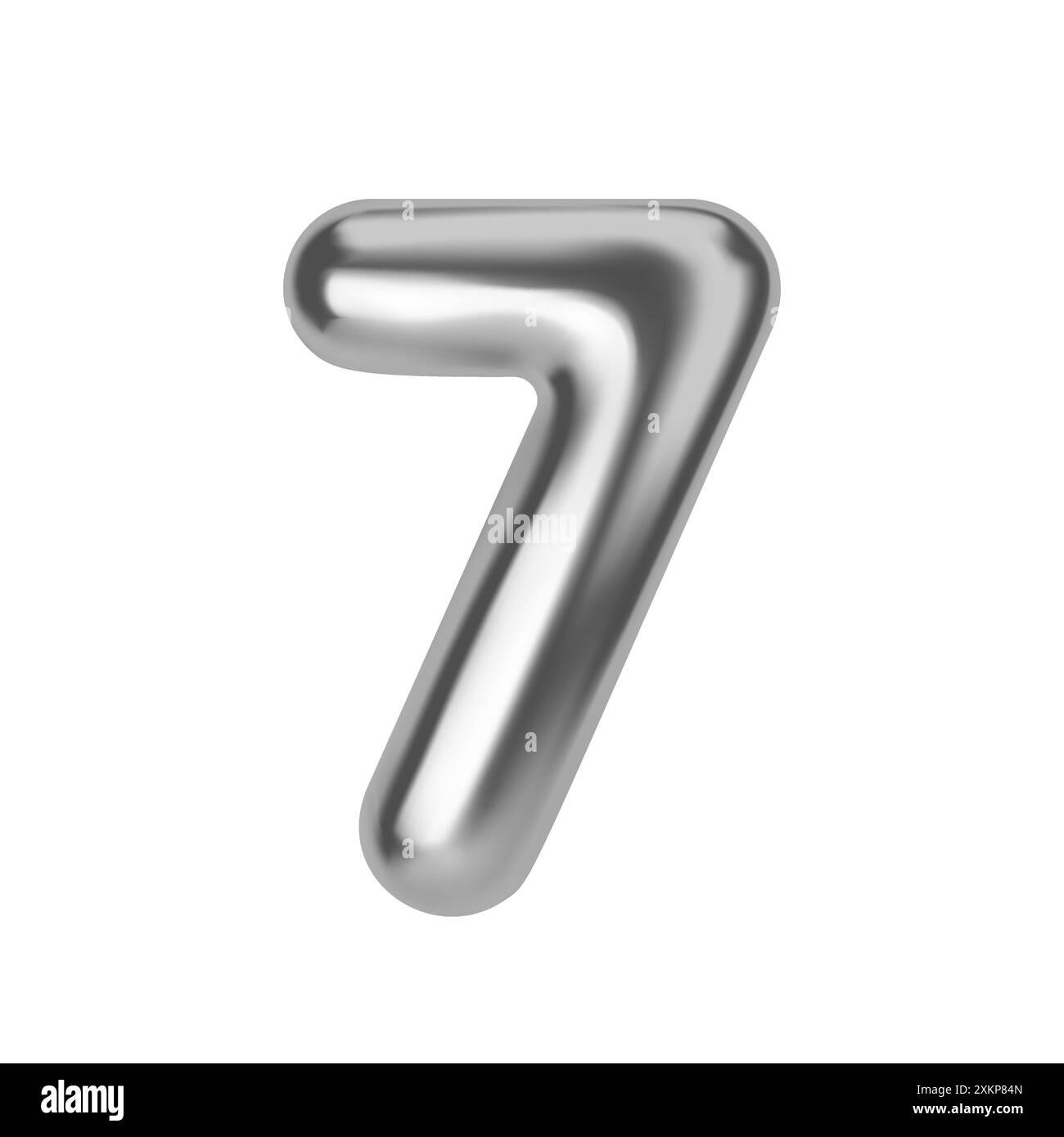 Silberne Nummer 7. Folien- und Latexballon Nummer sieben im 3D-Stil. Realistische Designelemente isoliert auf weißem Hintergrund. Vektorabbildung Stock Vektor
