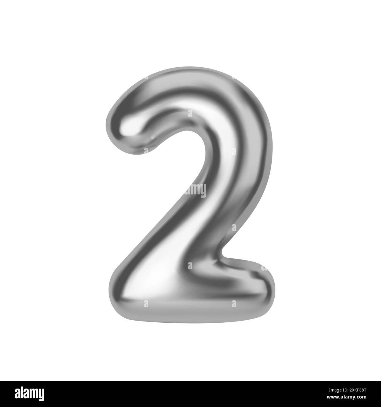 Silber Nummer 2. Folien- und Latexballon Nummer zwei im 3D-Stil. Realistische Designelemente isoliert auf weißem Hintergrund. Vektorabbildung Stock Vektor