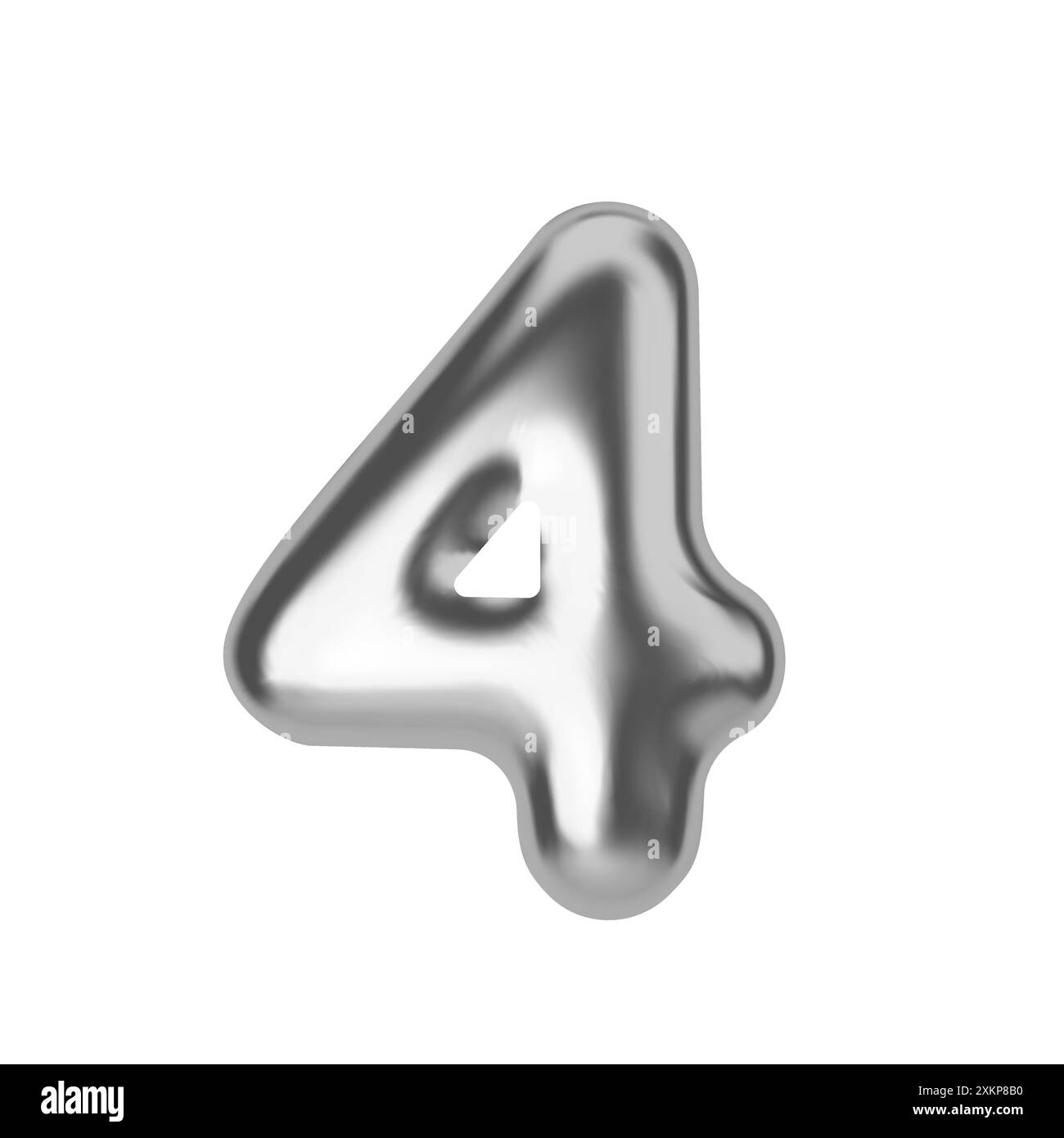 Silber Nummer 4. Folien- und Latexballon Nummer vier im 3D-Stil. Realistische Designelemente isoliert auf weißem Hintergrund. Vektorabbildung Stock Vektor