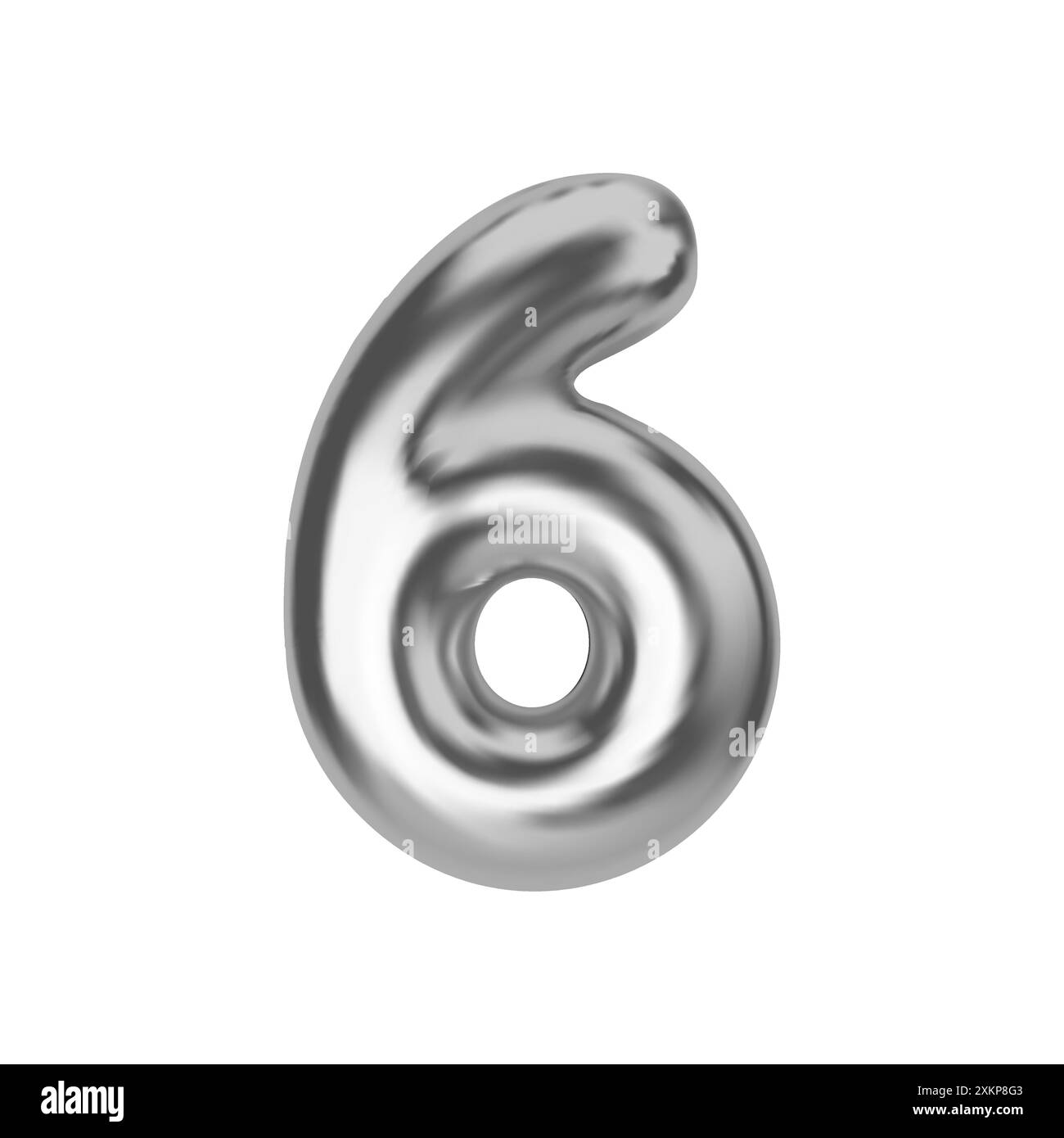 Silberne Zahl 6. Folien- und Latexballon Nummer sechs im 3D-Stil. Realistische Designelemente isoliert auf weißem Hintergrund. Vektorabbildung Stock Vektor