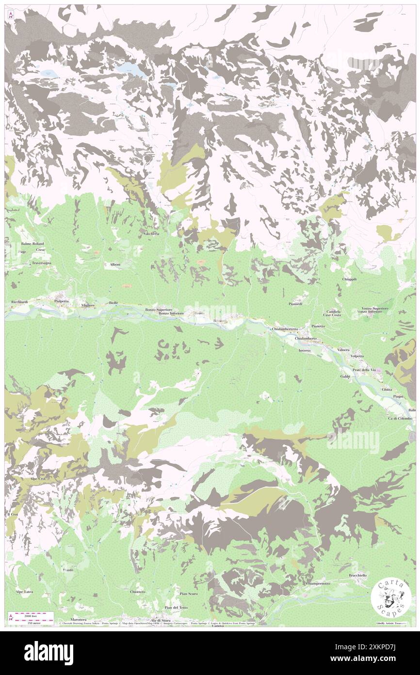 Breno, Turin, IT, Italien, Piemont, n 45 22' 3'', N 7 19' 5''', Karte, Cartascapes Map, veröffentlicht 2024. Erkunden Sie Cartascapes, eine Karte, die die vielfältigen Landschaften, Kulturen und Ökosysteme der Erde enthüllt. Reisen Sie durch Zeit und Raum und entdecken Sie die Verflechtungen der Vergangenheit, Gegenwart und Zukunft unseres Planeten. Stockfoto