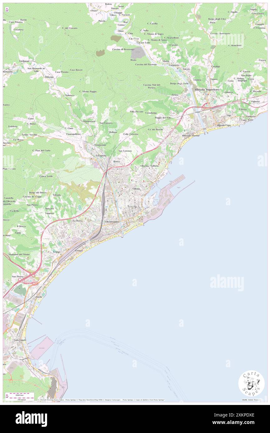 Chiesa del Cristo Risorto, Provincia di Savona, IT, Italien, Ligurien, n 44 18' 32''', N 8 28' 55''', Karte, Cartascapes Map 2024 veröffentlicht. Erkunden Sie Cartascapes, eine Karte, die die vielfältigen Landschaften, Kulturen und Ökosysteme der Erde enthüllt. Reisen Sie durch Zeit und Raum und entdecken Sie die Verflechtungen der Vergangenheit, Gegenwart und Zukunft unseres Planeten. Stockfoto