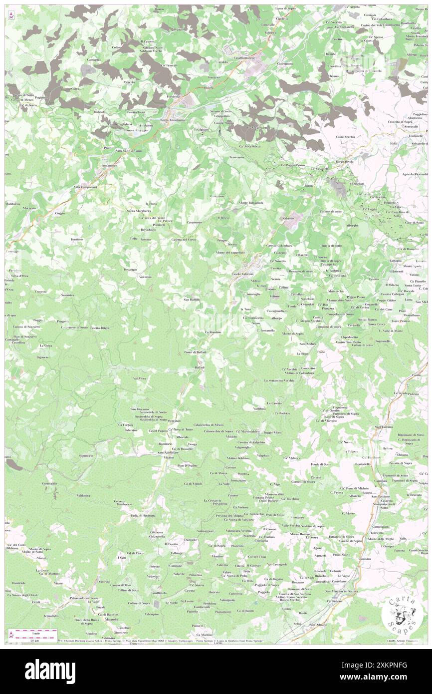 Casola Valsenio, Provincia di Ravenna, IT, Italien, Emilia-Romagna, n 44 13' 30''', N 11 37' 30''', Karte, Cartascapes Map, veröffentlicht 2024. Erkunden Sie Cartascapes, eine Karte, die die vielfältigen Landschaften, Kulturen und Ökosysteme der Erde enthüllt. Reisen Sie durch Zeit und Raum und entdecken Sie die Verflechtungen der Vergangenheit, Gegenwart und Zukunft unseres Planeten. Stockfoto