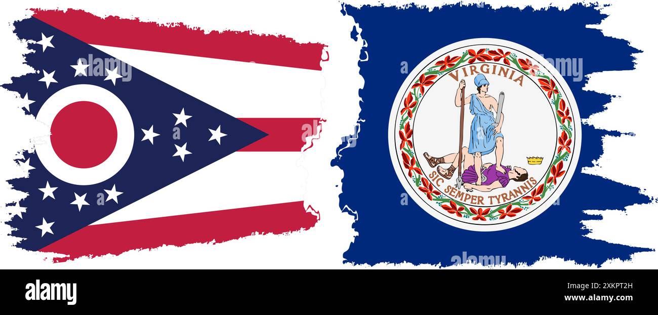 Virginia und Ohio staaten Grunge Pinsel Flags Verbindung, Vektor Stock Vektor