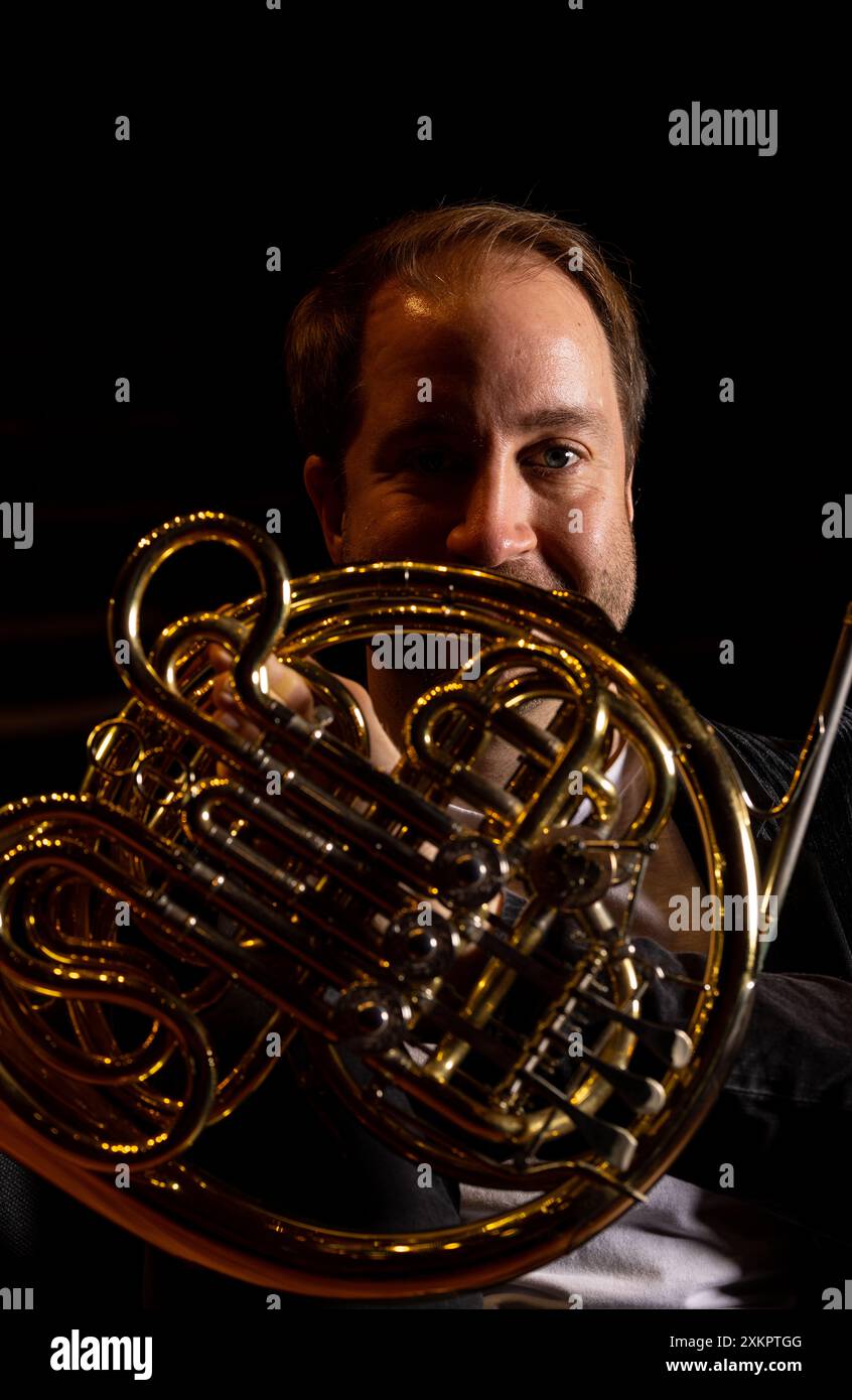 Fleix Klieser französischer Hornspieler aus Deutschland. Stockfoto