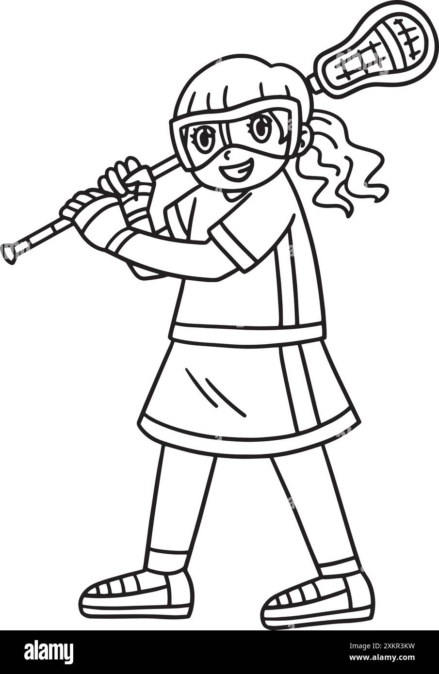 Weibliche Lacrosse-Spieler-Isolierte Malseite Stock Vektor