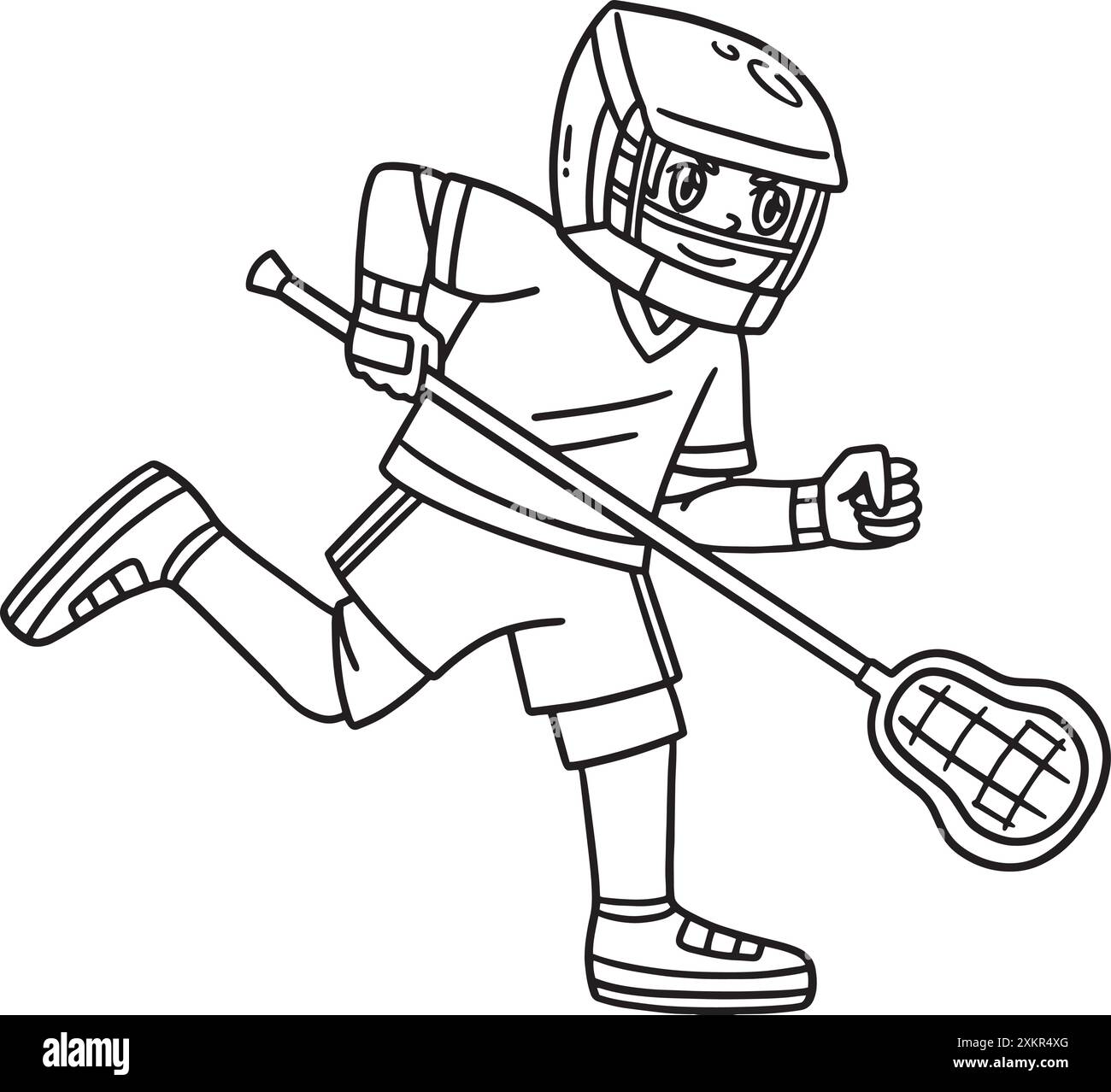 Lacrosse Player Mit Isolierter Farbseite Stock Vektor