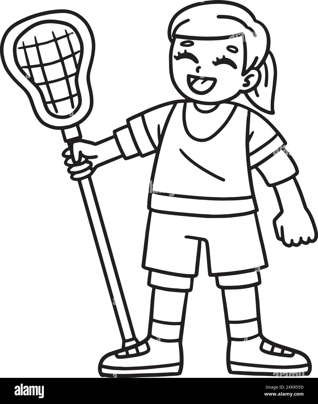 Tochter, die einen Lacrosse-Stock isoliert hält Stock Vektor