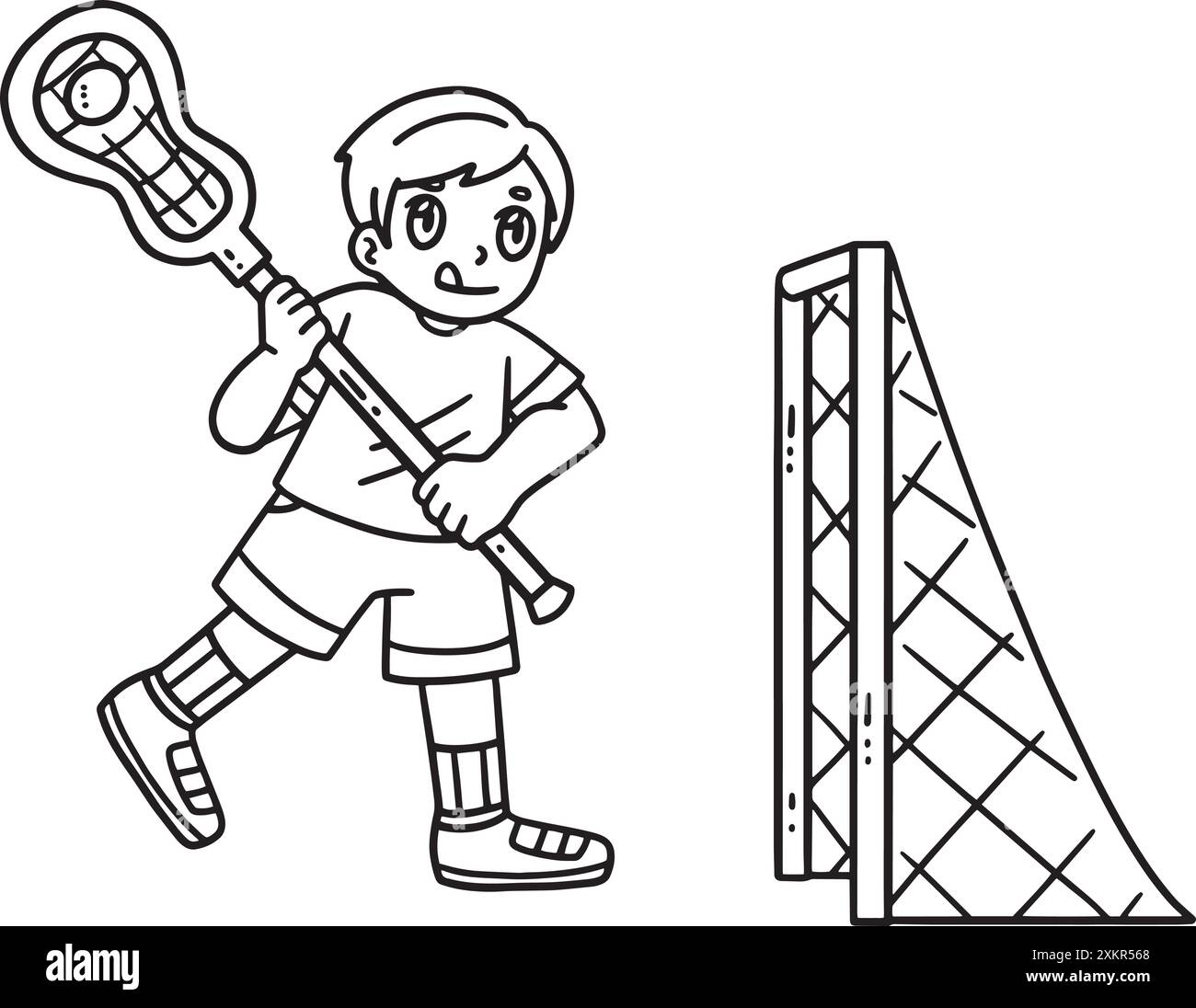Junge Spielt Lacrosse Isolated Coloring Page Stock Vektor