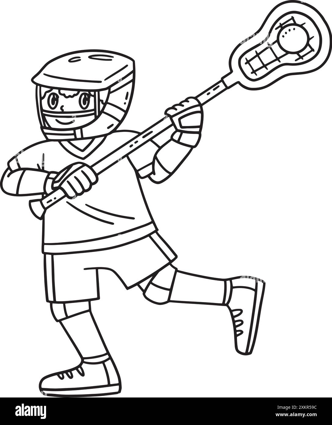 Lacrosse Player Passing Ball Isolated Coloring Stock Vektor