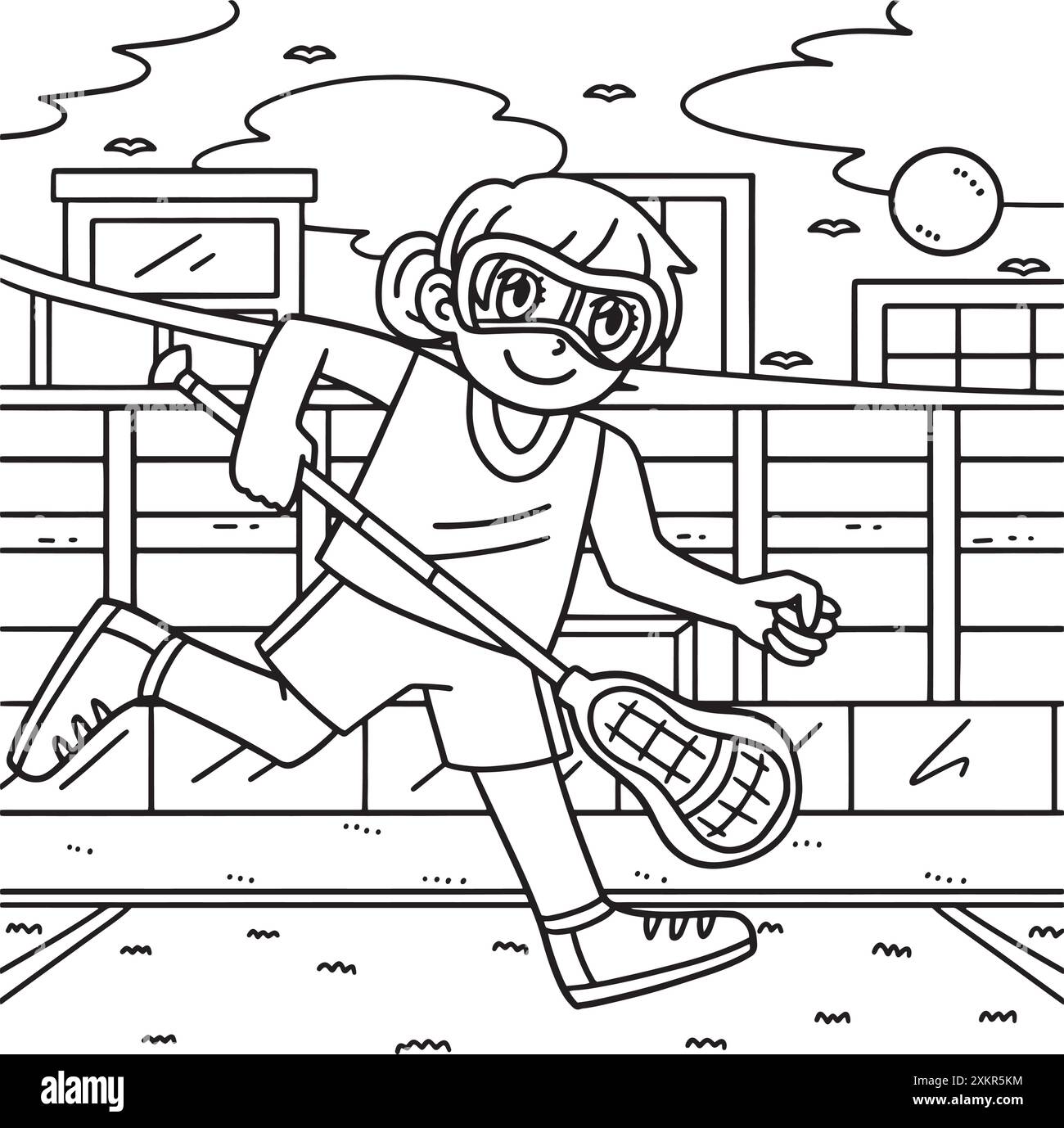 Weibliche Spielerin Jagt Lacrosse Ball Malseite Stock Vektor