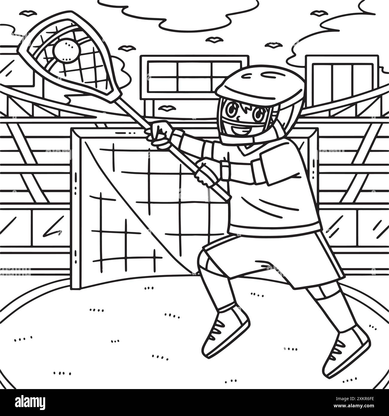 Lacrosse Goalie Fang Ball Malseite Stock Vektor