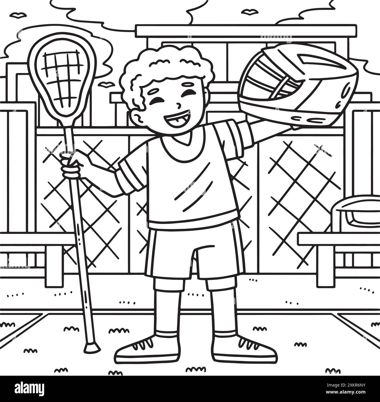 Lacrosse Player Holding Stick und Helm Coloring Stock Vektor