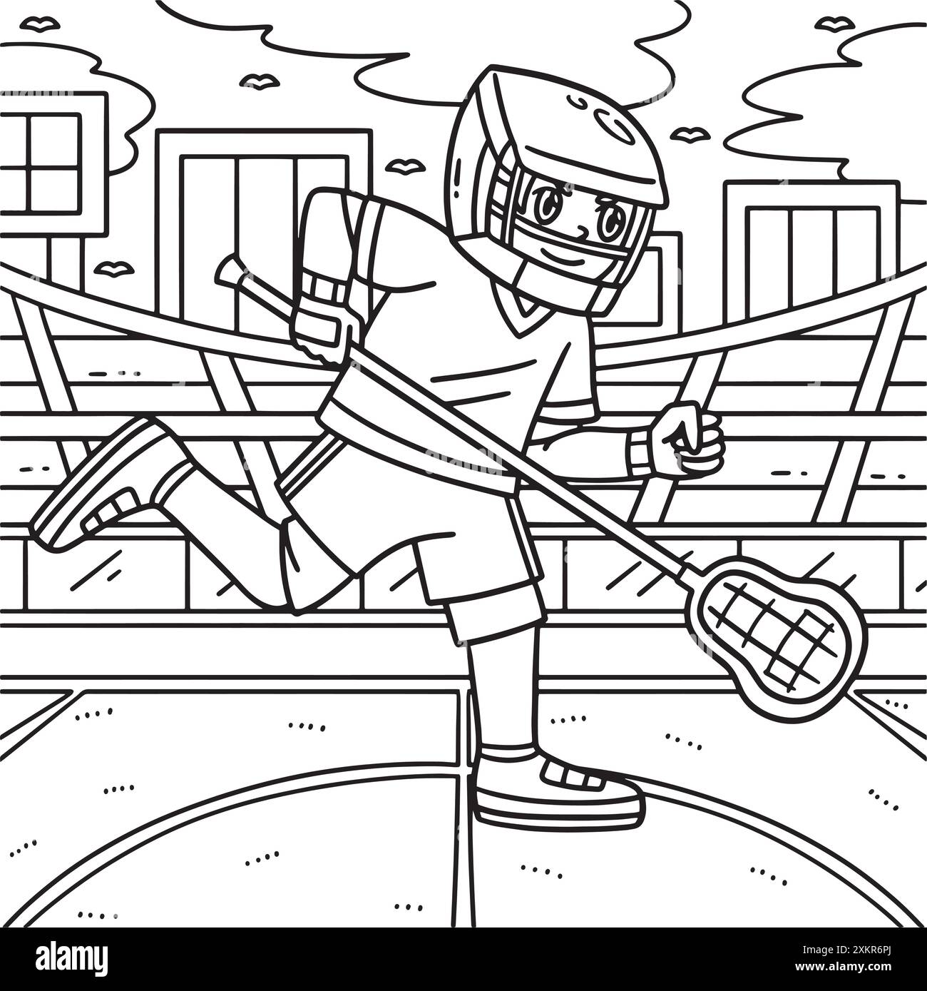 Lacrosse Player Running Malseite für Kinder Stock Vektor