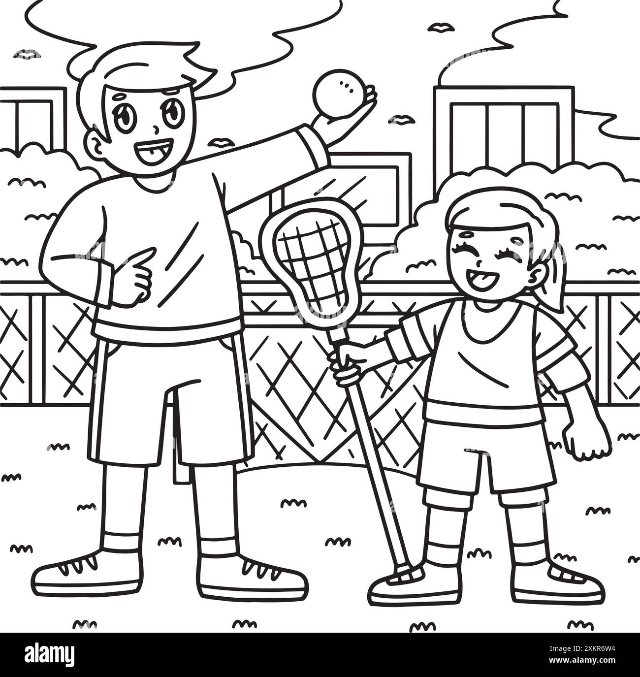 Dad Unterrichtet Tochter Lacrosse Coloring Page Stock Vektor