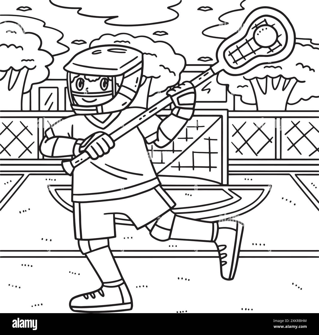 Lacrosse Player Passing Ball Malpage Stock Vektor