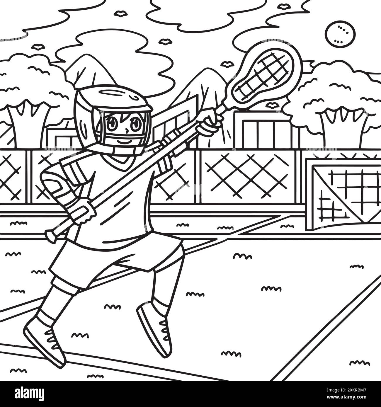 Lacrosse Player Chasing Ball Malseite Stock Vektor