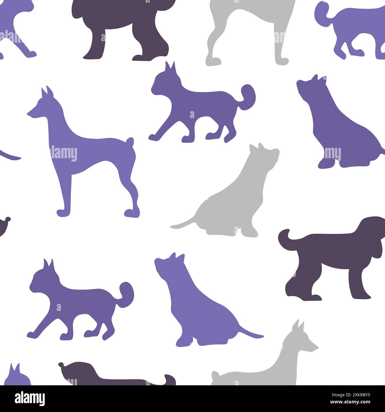 Vektor nahtlos wiederkehrendes kindliches Muster mit niedlichen Hunden, Katzen im skandinavischen Stil. Tiere Hintergrund mit Hund, Katze, Haustiere, Welpen für Einladung Stock Vektor