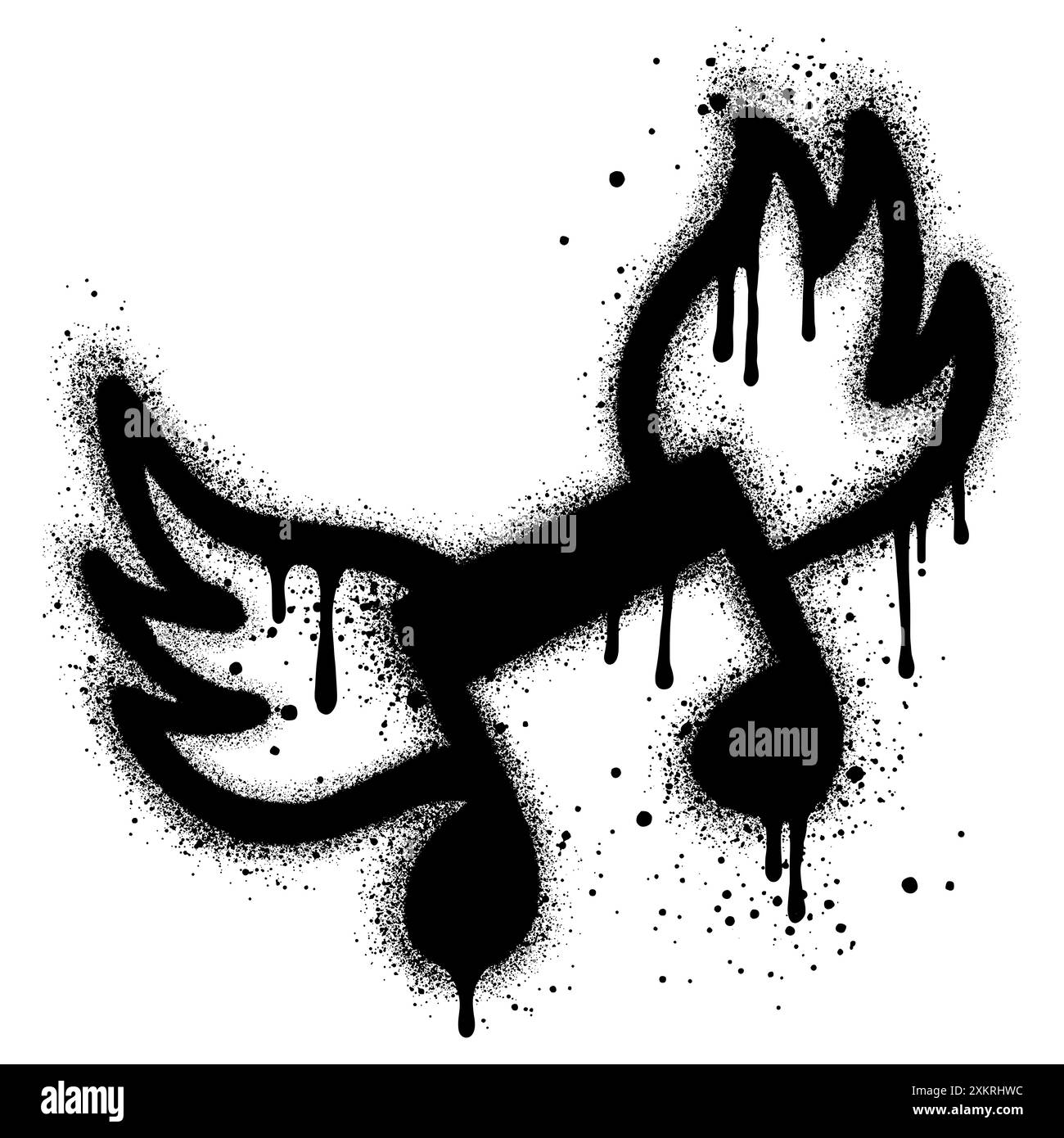 Spray Paint Graffiti Tone Icon mit Flügeln. Graffiti-Musiksymbol mit Überspray in Schwarz auf weiß. Stock Vektor
