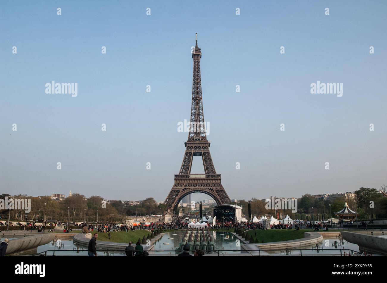 Tour EiffelvorderParis, Frankreich Stockfoto