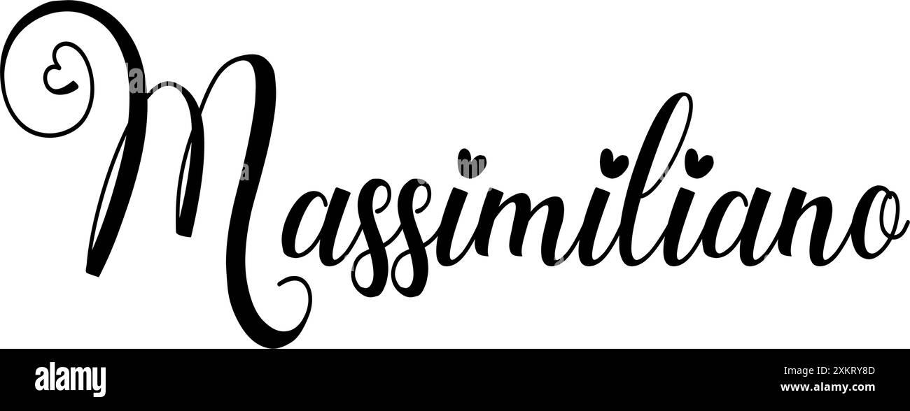 Massimiliano - schwarze Farbe - Wortname mit Herzen geschrieben - Vektorgrafiken für Websites, Präsentationen, Karten, Banner, Sublimationen, Aufkleber Stock Vektor
