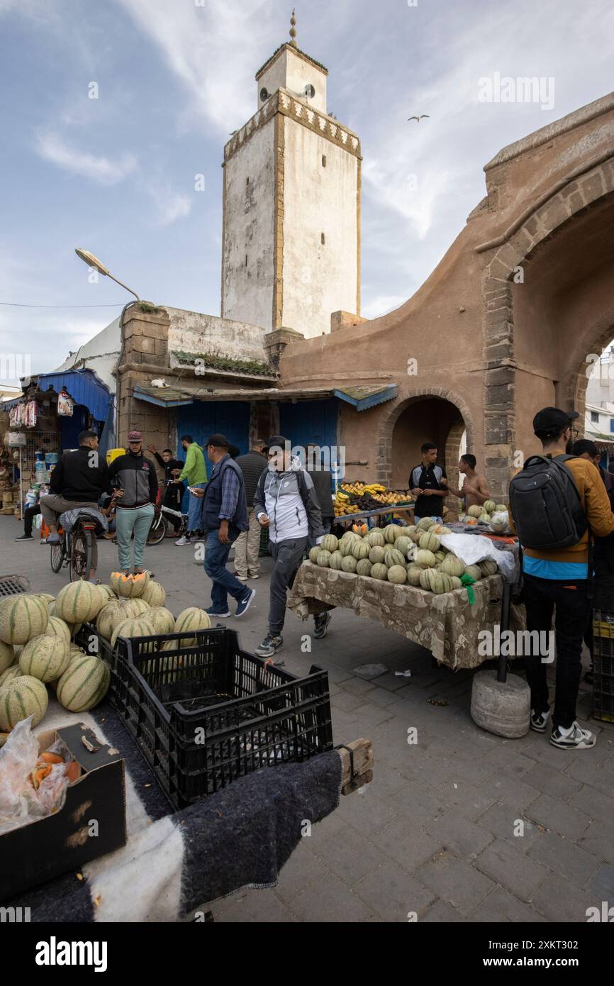 Essaouira Hafenstadt an der Atlantikküste Marokkos ist die Medina (Altstadt) von Küstenwällen aus dem 18. Jahrhundert geschützt, die Skala de la Kasbah genannt werden Stockfoto