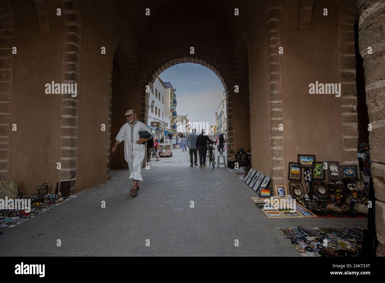 Essaouira Hafenstadt an der Atlantikküste Marokkos ist die Medina (Altstadt) von Küstenwällen aus dem 18. Jahrhundert geschützt, die Skala de la Kasbah genannt werden Stockfoto