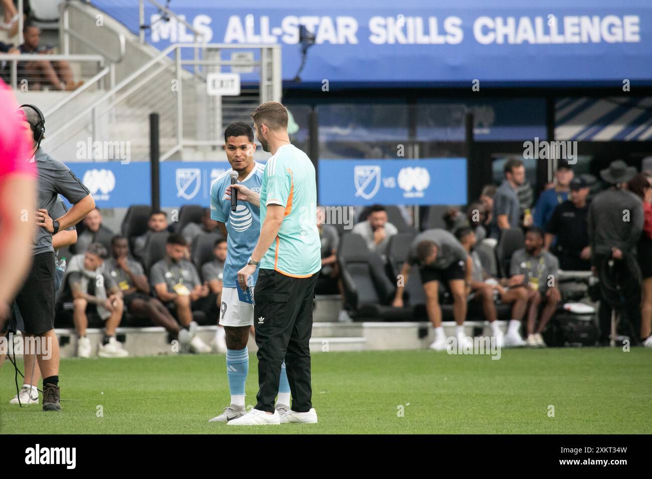 Columbus, Ohio, USA. Juli 2024. Columbus Crew Stürmer Cucho Hernandez (9). Die MLS All-Star Challenge findet am Tag vor dem All-Star-Spiel zwischen MLS und Liga MX im Feld Lower.com statt. Quelle: Kindell Buchanan/Alamy Live News Stockfoto