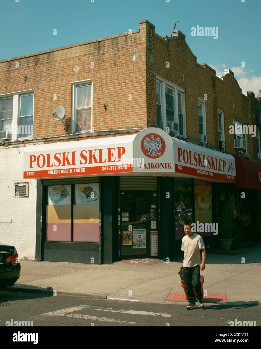 Lajkonik Polski Sklep Schild in Bensonhurst, Brooklyn, New York Stockfoto