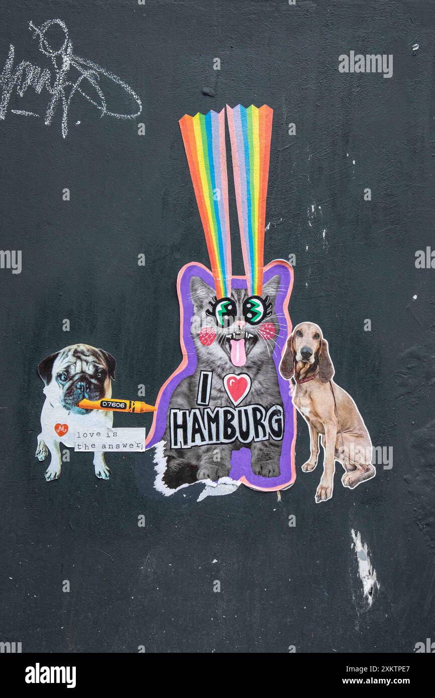 Ich liebe Hamburg. Aufkleber an der Wand in Hamburg, Deutschland. Stockfoto