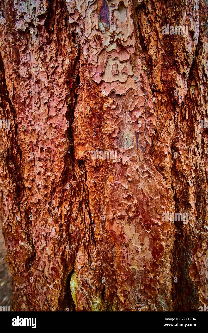 Pine Tree Bark Textures aus nächster Nähe im Smith Rock State Park Stockfoto