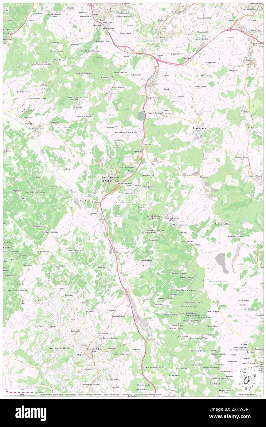 San Casciano in Val di Pesa, Provinz Florenz, IT, Italien, Toskana, n 43 39' 35''', N 11' 5'', Karte, Cartascapes Map, veröffentlicht 2024. Erkunden Sie Cartascapes, eine Karte, die die vielfältigen Landschaften, Kulturen und Ökosysteme der Erde enthüllt. Reisen Sie durch Zeit und Raum und entdecken Sie die Verflechtungen der Vergangenheit, Gegenwart und Zukunft unseres Planeten. Stockfoto