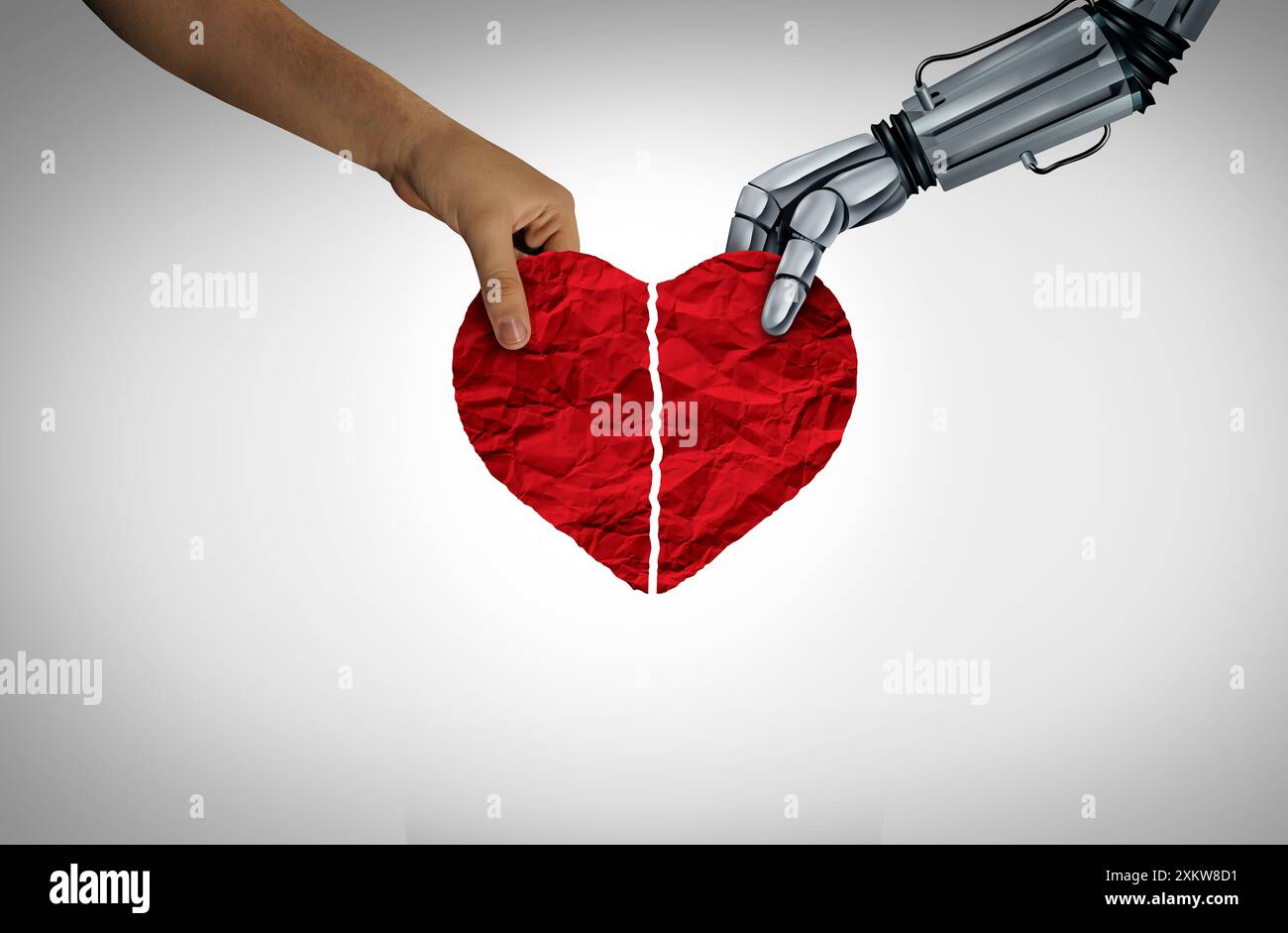 KI Dating Business und künstliche Intelligenz Romantik als Menschen und Roboter oder Bots in der Dating-Industrie oder Matchmaking-Algorithmen als Mensch und RO Stockfoto