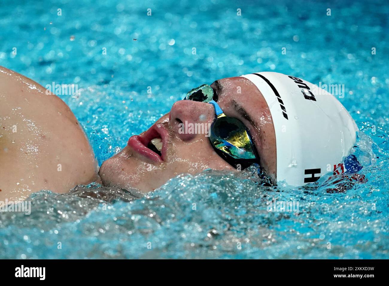 Paris, Frankreich. Juli 2024. Thomas Heilman vom Team USA schwimmt am Mittwoch, den 24. Juli 2024, während des offenen Schwimmtrainings in der La Defense Arena in Paris, Frankreich. Die Eröffnungszeremonie findet am 26. Juli statt, 100 Jahre nach dem letzten Austragungsort der Spiele in Paris. Foto: Richard Ellis/UPI Credit: UPI/Alamy Live News Stockfoto