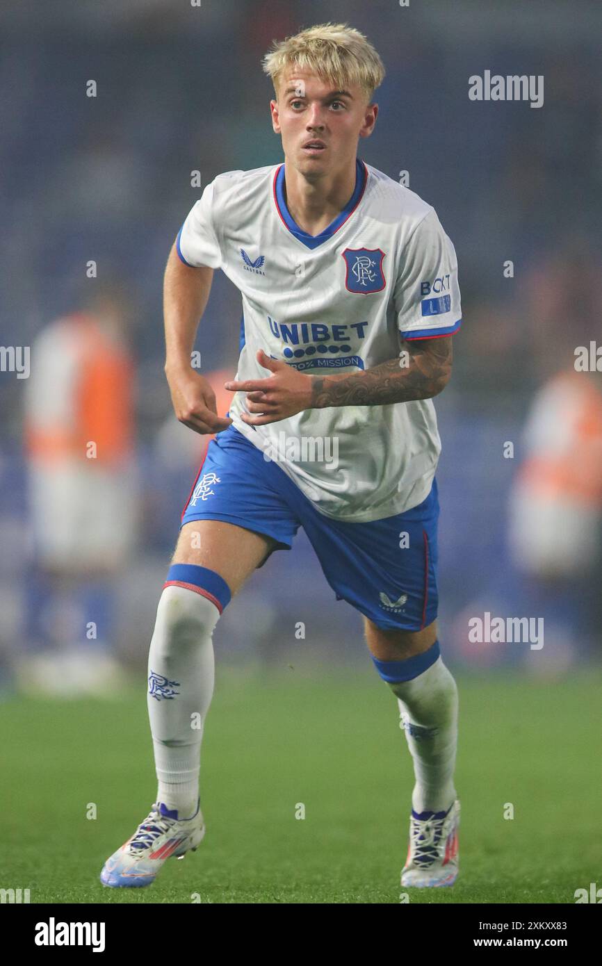 Ross McCausland von den Rangers während des Vorbereitungsspiels Birmingham City gegen die Rangers in St Andrews, Birmingham, Großbritannien. Juli 2024. (Foto: Gareth Evans/News Images) in Birmingham, Großbritannien am 24.7.2024. (Foto: Gareth Evans/News Images/SIPA USA) Credit: SIPA USA/Alamy Live News Stockfoto