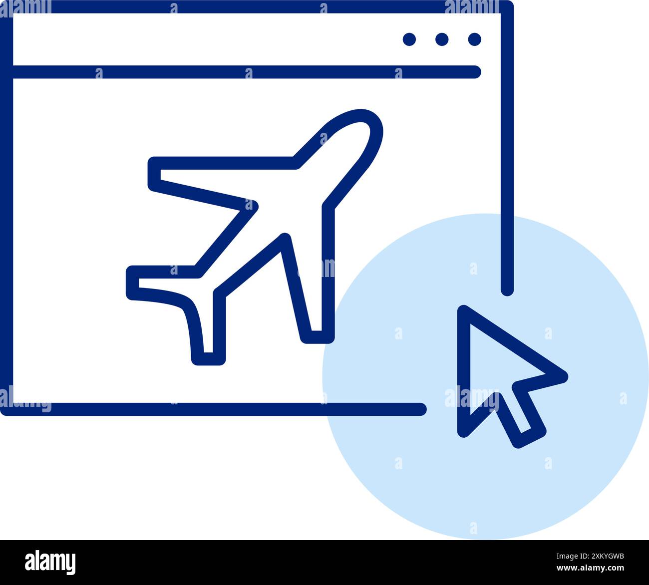 Flugzeug, Webseite und Mausklick. Online-Ticketkauf, Zugang zu Fluginformationen. Symbol für Pixelperfekte, bearbeitbare Kontur Stock Vektor
