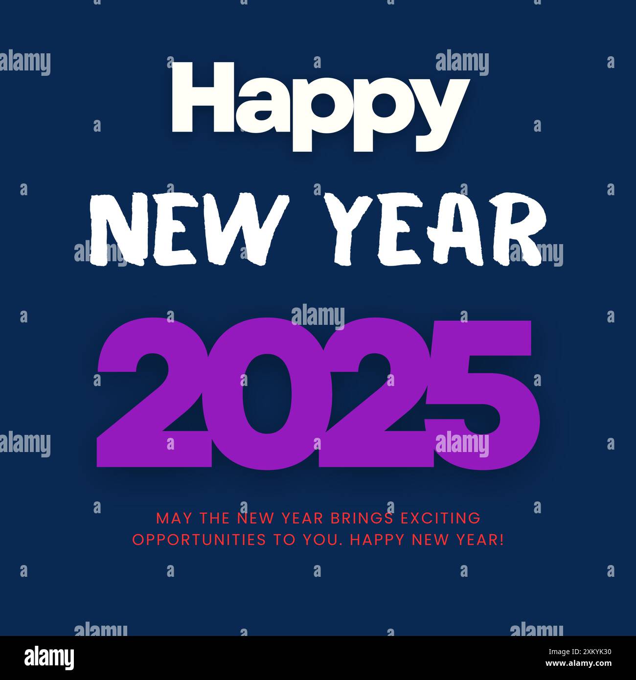 2025 Happy New Year mit strahlender weißer Farbe auf dunkelblauem Hintergrund. Realistischer 2025-Lila-Texteffekt. Quadratischer Rahmen für Calendar 2025 Stock Vektor